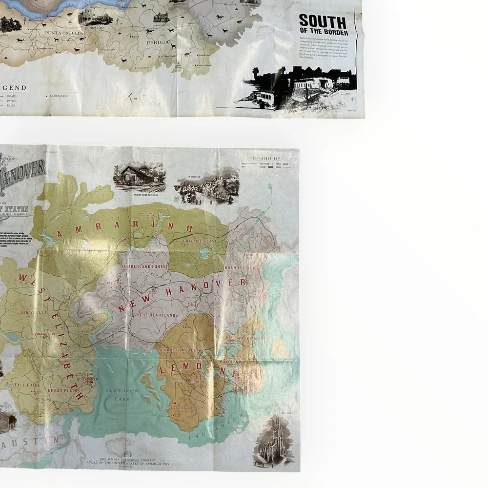 Red Dead Redemption Map Poster Lot of 2 Undead Nightmare New Austin RDR RDR2